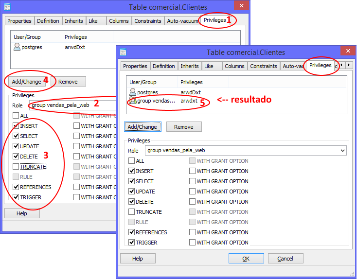 PostgreSQL Primeiros Passos no Microsoft Windows Márcio A. Siena Página 24 de 25 5.6.5. Eis o comando SQL resultante. Confira e clique OK: 5.7. Atribuição de permissão de uso de uma tabela (comercial.