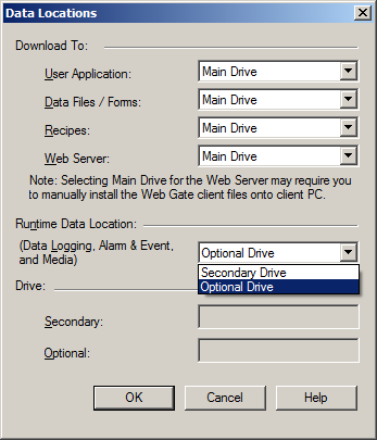 no item Runtime Data Locations selecione conforme