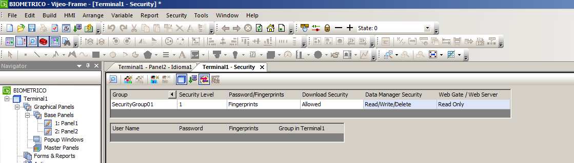 Configuração dos grupos Em Password/Fingerprints,