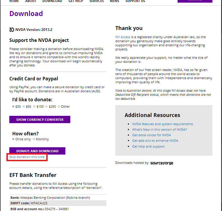 Figura 2: Página de Download do NVDA Ao final do download execute o arquivo baixado para dar inicio a instalação do NVDA.