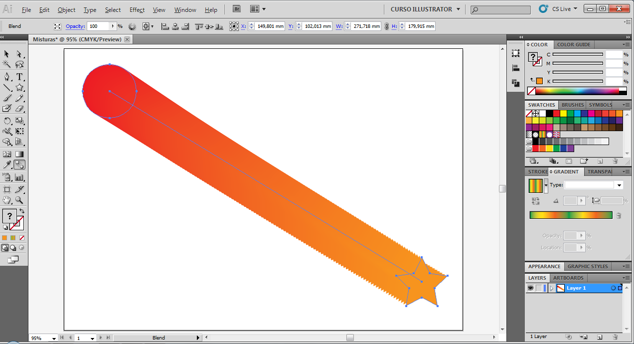 Clique: na ferramenta Blend Tool (Ferramenta Mistura) no painel Tools (Ferramentas) Clique: sobre a elipse em sua janela de desenho Observe: que aparentemente não acontece nada Clique: sobre a