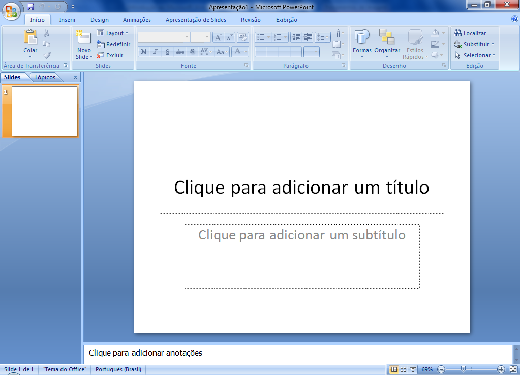 MS PowerPoint 2007 Microsoft Office PowerPoint 2007 O Microsoft Office PowerPoint 2007 permite criar apresentações dinâmicas de grande impacto, integrando simultaneamente o fluxo de trabalho e formas