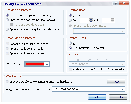 MS PowerPoint 2007 Nos casos em que a apresentação se der de forma automática, ou seja, o usuário não deseja que os slides avancem sozinhos, você poderá controlá-los através do teclado do seu