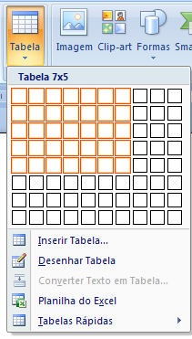 MS PowerPoint 2007 Inserir uma tabela Uma tabela é formada por linhas e colunas, cujo ponto de encontro ou intersecção formará as células, que poderão ser preenchidas com texto e elementos gráficos.