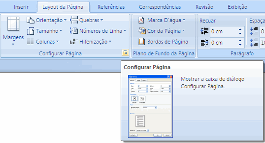 MS Word 2007 Margens: Selecionar os tamanhos de margem do documento inteiro ou da seção atual. Orientação: Alternar as páginas entre os layouts retrato e paisagem.