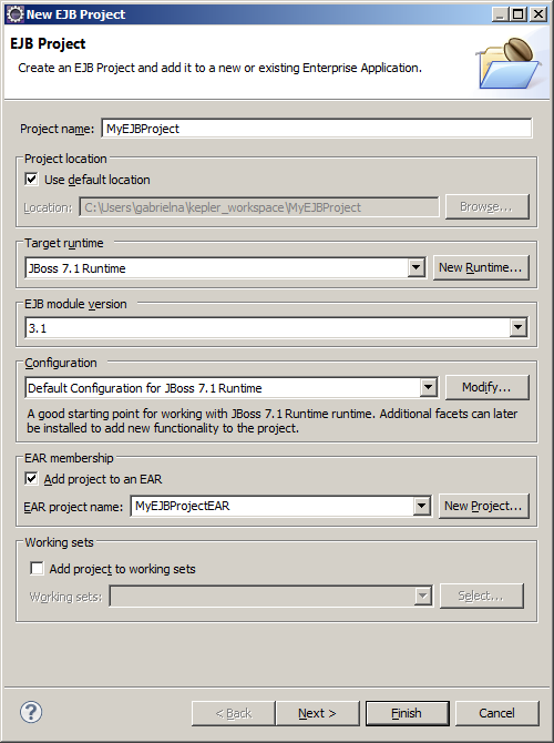 Figura 2 Configuração de um novo projeto EJB 3. Criando um EJB Clique com o botão direito sobre o projeto EBJ, MyEJBProject no caso, em seguida New > Session Bean (EJB 3.x), como mostra a figura 3.