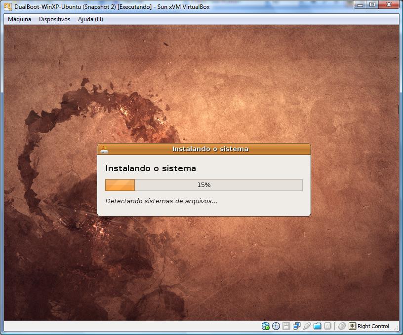 13. O Ubuntu está instalando, só aguardar. 14. Após a instalação vamos reiniciar o sistema.