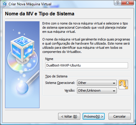Tutorial para instalação de uma maquina virtual com dual boot utilizando Windows XP Professional e Linux Ubuntu 8.10 Intrepid Ibex.