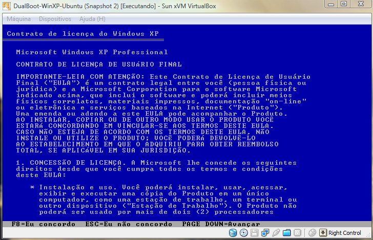14. Vamos iniciar a maquina virtual. Próximo passo, é a instalação do SO Windows XP. 2. Instalação do Windows XP Professional SP2 1. Iniciaremos a instalação do Windows XP.