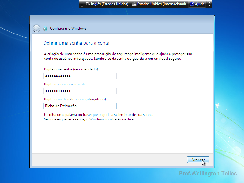 Instalação do Windows 7 Passo 9: Digite a