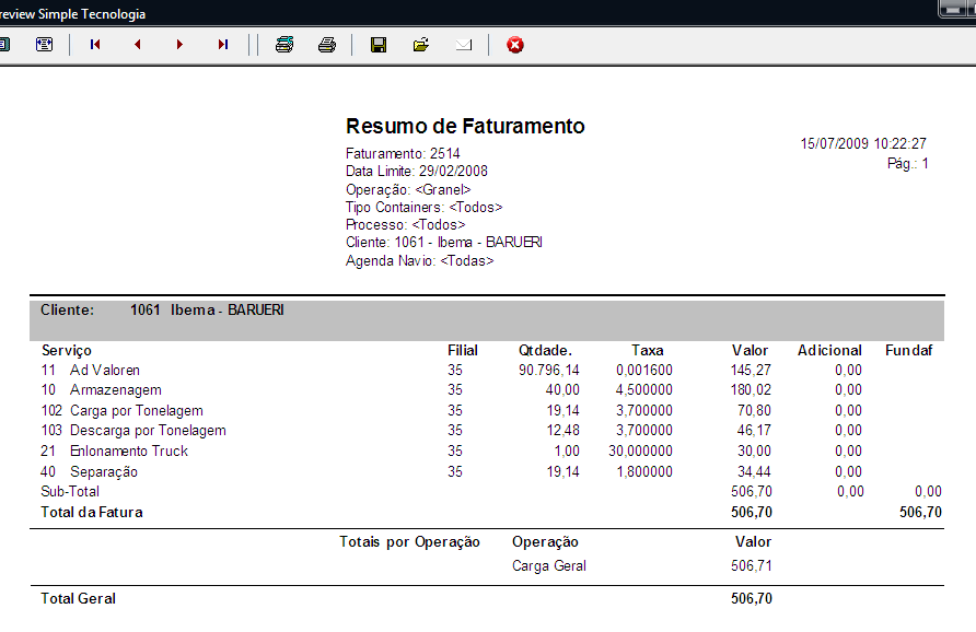 FATURAMENTO - Recursos de Software Resumo de Faturamento Exibe o faturamento de