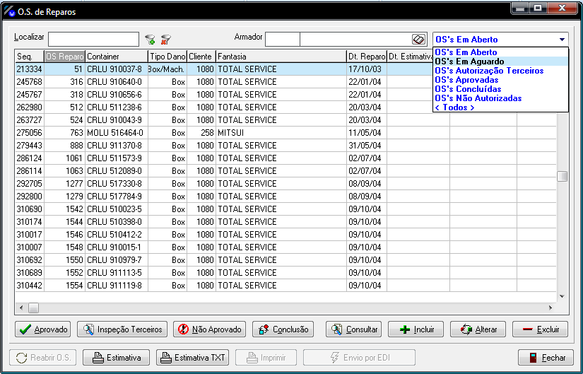 REPAROS - Recursos de Software Gerenciamento de reparos Controle do