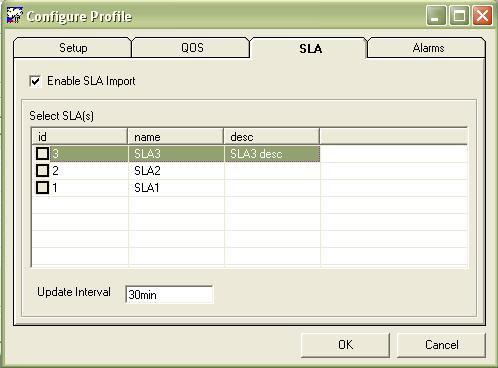 Configurar perfil A seleção da opção Enable QOS Import permite ativar a importação de QoS e a sincronização da QoS selecionada na lista.