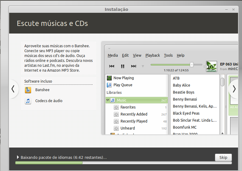 Você pode ler sobre o Linux Mint enquanto a instalação