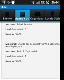 136 Aba Agenda do Evento Ao Selecionar a aba Agenda do Evento também será carregado do Sistema Online a página php referente a agenda do