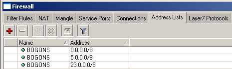 Firewall AddressList A addresslistcontém uma lista de endereços IP que pode ser utilizada em várias partes do firewall.