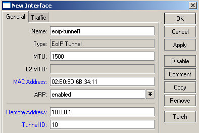 Túneis EoIP Criando um túnel EoIP entre as redes por trás dos roteadores 10.0.0.1 e 22.63