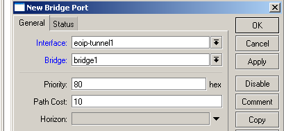 Túneis EoIP Adicione a interface EoIP a bridge, juntamente