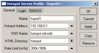 HotSpot Perfil do Servidor HTML Directory: Diretório onde são colocadas as páginas desse hotspot. HTTP Proxy/Port: Endereço e porta do servidor de web proxy.