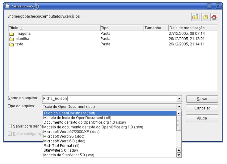 No navegador de arquivos, portanto, o arquivo aparecerá como Ficha_Edison.odt.