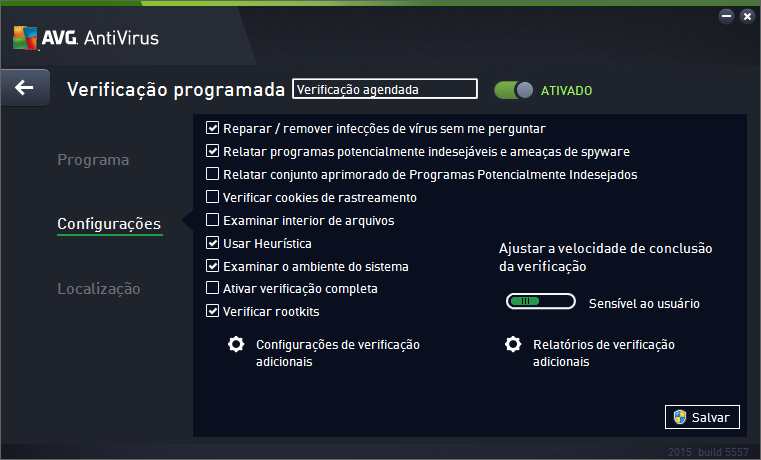 de diálogo e volta para a caixa de diálogo padrão da interface de verificação do AVG.