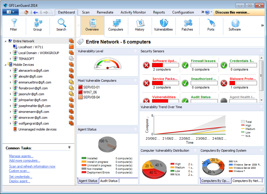 Captura de tela 9: Exibir Dashboard 2. Na lista de computadores, selecione um computador ou um dispositivo móvel. As informações na guia são atualizadas de acordo com a sua seleção. 4.