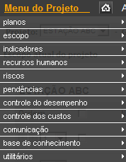 Menu do Projeto Uma vez dentro do contexto de um projeto será exibido o Menu do Projeto. Através deste menu estão acessíveis todas as informações do projeto selecionado, conforme a figura abaixo.