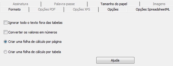 Readiris TM 14 - Manual de utilizador OPÇÕES SPREADSHEETML Quando selecciona Microsoft Excel 2002, 2003, 2007, 2010 (SpreadsheetML) como formato de exportação, estão disponíveis opções SpreadsheetML