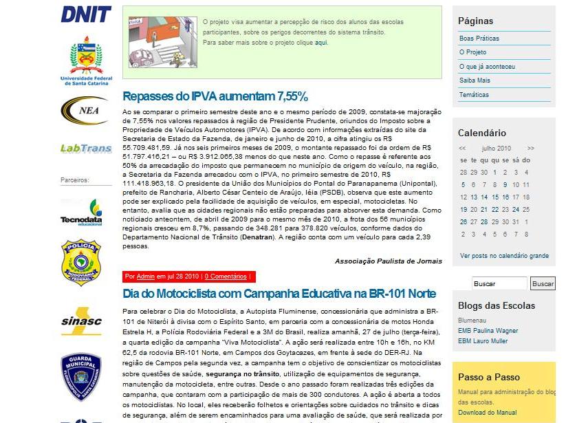 Ações de Segurança Rodoviária da Malha Viária do DNI 36 Figura 15 - Localização do manual de administração do blog das escolas 3.2.