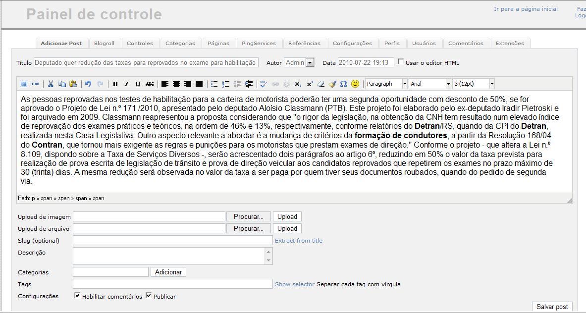 58 Título Através da barra de ferramentas, disposta acima do campo de preenchimento do conteúdo, pode-se formatar o conteúdo ficará exposto no blog, com ferramentas tais como: corte, recorte e