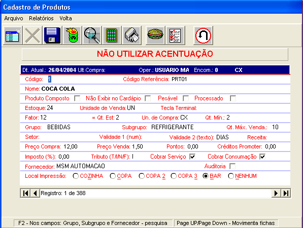 pg.12 Motivos de Cancelamentos Lojas (somente para quem usa multilojas) Bairros (somente para quem usa central de entregas) Contas Financeiras Produtos Selecionando o menu "Cadastros">"Cadastro de