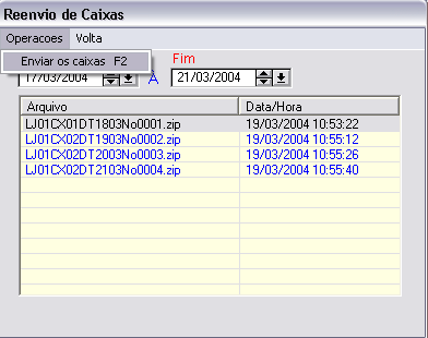 pg.213 código e senha. 2. Digite uma data inícial e uma data final (serão enviados todos os caixas fechados nesse período) seguido de.