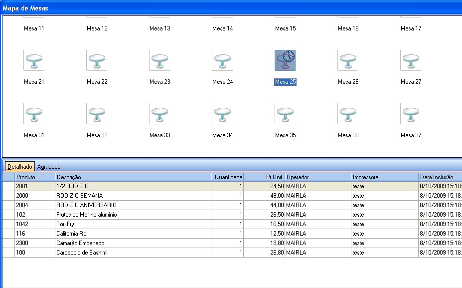 17 3.1.1.3 VisualControl PAF-ECF - Tecnologia em Automação Comercial Buscando uma Mesa (Mapa de Mesas) Na tela de vendas, clicando F8, pode-se acessar o "Mapa de Mesas", onde são visualizadas todas as mesas.