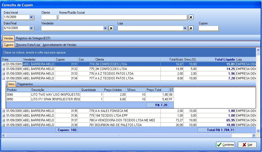 45 VisualControl PAF-ECF - Tecnologia em Automação Comercial Fig1: Consulta de Vendas (Cupons). 3.