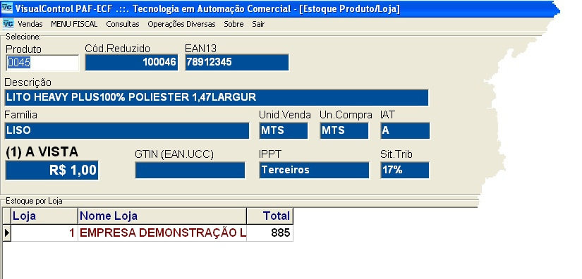 Menu Inicial - VisualPAF 46 Fig1: Consulta de Orçamento de Vendas - DAV. 3.3.3 Estoque Produto/Loja Fig1: Consulta de Estoque Produto/Loja.