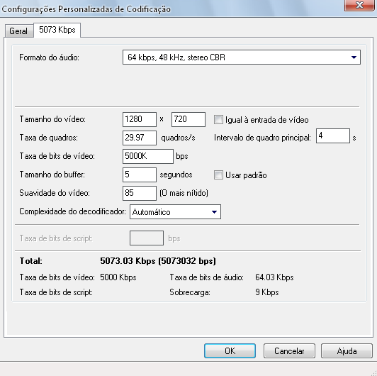 58 Essas configurações são mais claras nos itens que se seguem: Figura 23: Configuração do Windows Média Encoder. Qualidade da imagem (suavidade).