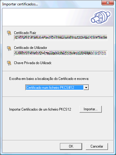 Painel de Configuração 47 Etapa 2: Seleccione 'Certificado num ficheiro PKCS#12 ' na lista e depois clique no botão 'Importar...' Etapa 3: Seleccione o Certificado PKCS#12 que deseja importar.