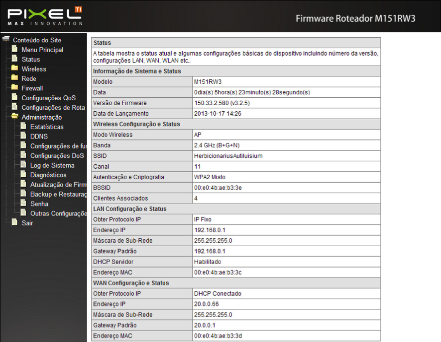 9.2.6. Interface Manual do Usuário - Roteador M151RW3 Escolha a interface da Rota Estática: WAN ou LAN.