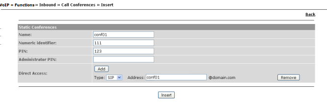 148 IPBrick.C Figura 4.63: VoIP - IVR Simples Acesso Directo: Lista de números/endereços que contactarão este serviço.