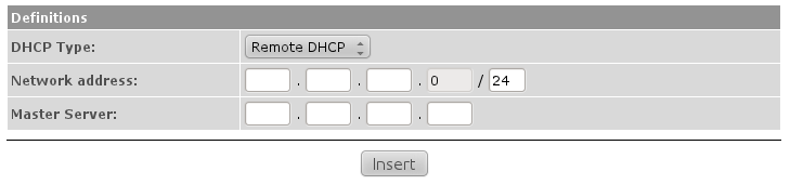 244 Configurações Avançadas Tipo DHCP: Seleccione se o servidor DHCP server é Local ou Remoto Se seleccionar Remoto visualizará uma nova página onde poderá inserir o Endereço de rede e o Servidor