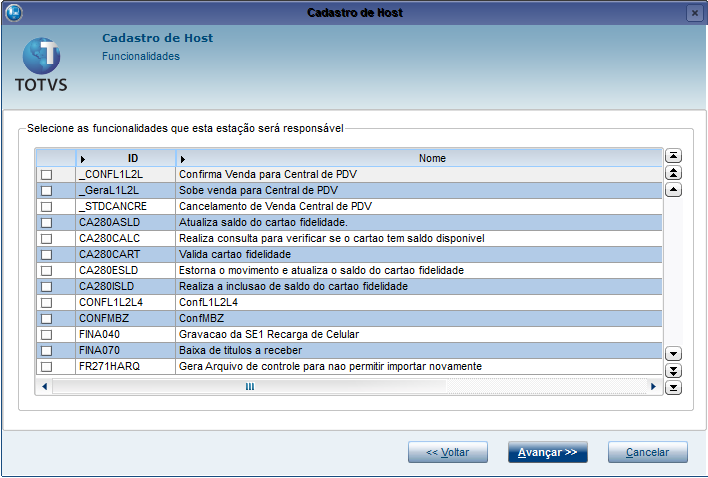 4. Selecione somente as funcionalidades em que a