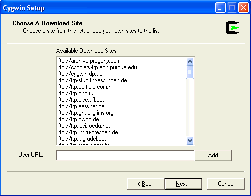 18 Anexo A Utilização do Cygwin 11. Escolha a forma como quer aceder à internet. Figura 4.5 Figura 4.5: Cygwin Setup - Tipo de Conexão à Internet 12. Clique em next, para prosseguir.