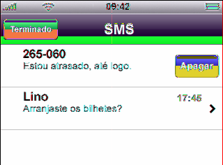 As suas conversações de texto são guardadas na lista Mensagens de Texto. As conversações que contêm mensagens por ler têm um ponto azul junto a elas.