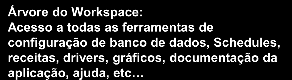 ifix Workspace Ambiente de trabalho simples e integrado Árvore do Workspace: Acesso a todas as ferramentas de configuração de banco de dados, Schedules, receitas,