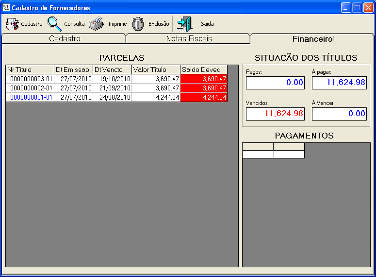 TELA DE FORNECEDORES: Tela de fornecedores possibilita também