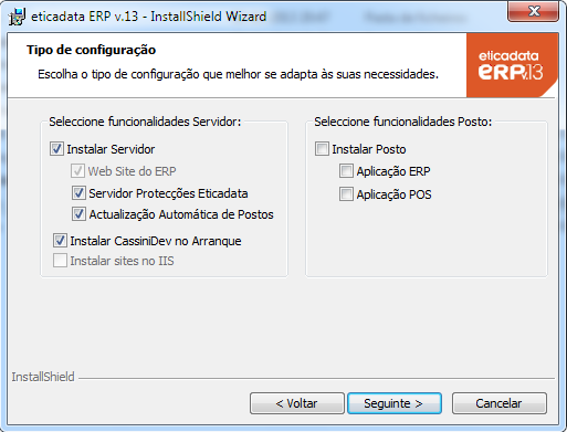 Instalação rede / multiposto Neste passo poderá optar por instalar apenas as opções de servidor, de posto ou dos dois em simultâneo.