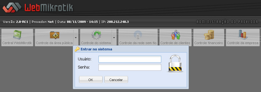 3.2 Primeiro acesso 3.2.1 Ativando o WebMikrotik Ao acessar a área administrativa pela primeira vez, será exibida a seguinte mensagem: Portanto, para utilizar o WebMikrotik é necessário ativá-lo,