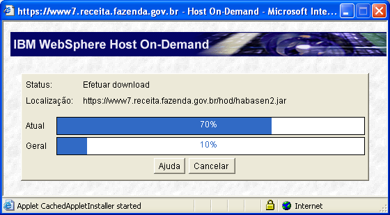 Passo 3 A partir deste passo, conforme o nível de atualização do Java 2 residente na estação do usuário, o HOD adotará a respectiva conversação; a identificação do Java será automática.