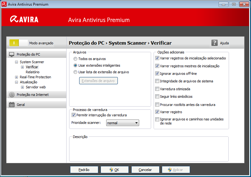 Visão geral do Avira Antivirus Premium Clique no botão à esquerda do botão DESLIGAR para ativar o Modo de Jogo. O Modulo de Jogo é ativado e exibido em cor amarela.