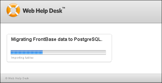 Migrando de um banco de dados FrontBase incorporado para um PostgreSQL Depois que você clicar em Continue (Continuar), o programa